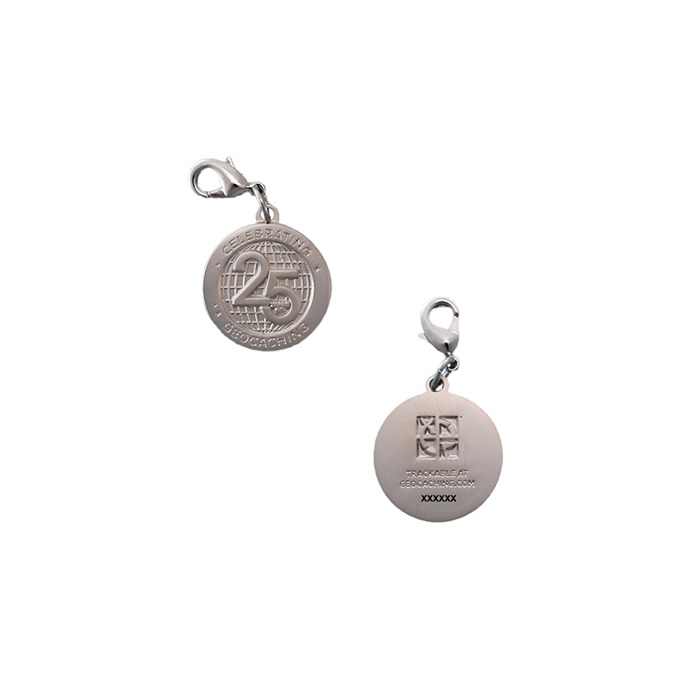 25 Years of Geocaching Nano Geocoin/Charm with Clasp - beide zijdes