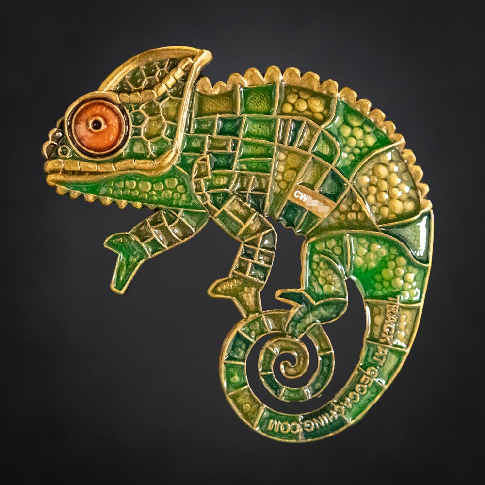 Patchwork Chameleon Geocoin - Emerald Forest Edition - back