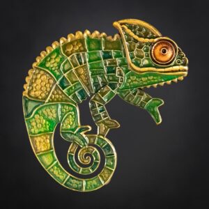 Patchwork Chameleon Geocoin - Emerald Forest Edition - front