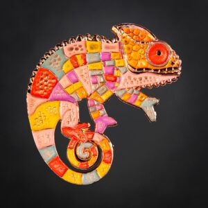 Patchwork Chameleon Geocoin - Rose Gold Radiance Edition - front