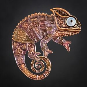 Patchwork Chameleon Geocoin - Cocoa Dusk Edition - front