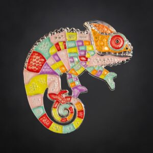 Patchwork Chameleon Geocoin - Candyfloss Edition - front