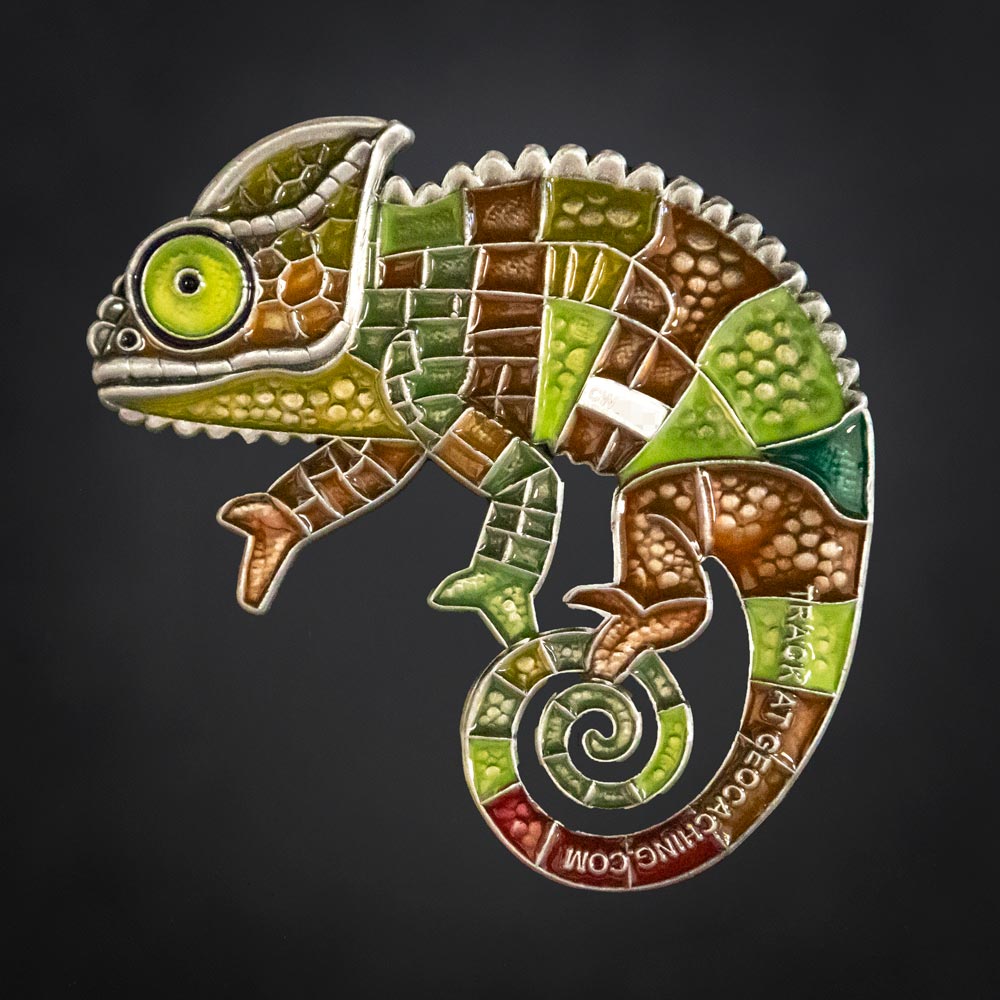 Patchwork Chameleon Geocoin - Jade Jungle Edition - back
