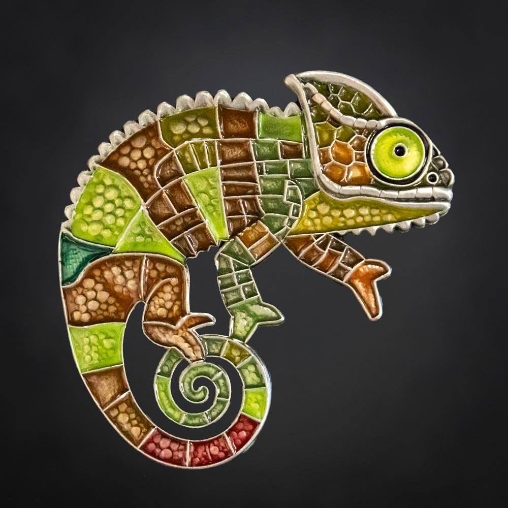 Patchwork Chameleon Geocoin - Jade Jungle Edition - front