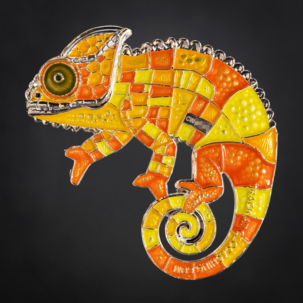 Patchwork Chameleon Geocoin - Firelight Edition - back