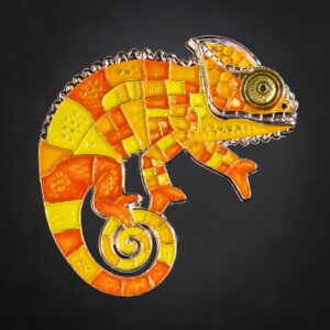 Patchwork Chameleon Geocoin - Firelight Edition - front