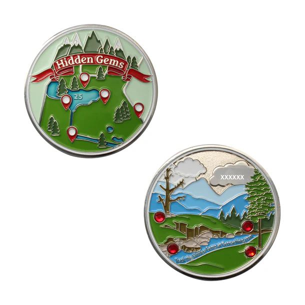 Hidden Gems Geocoin front + back
