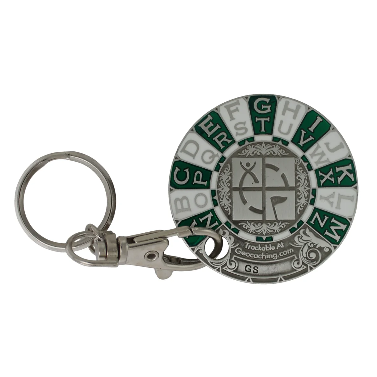 Rot13 Decoder sleutelhanger Geocoin – Antiek zilver - achterzijde