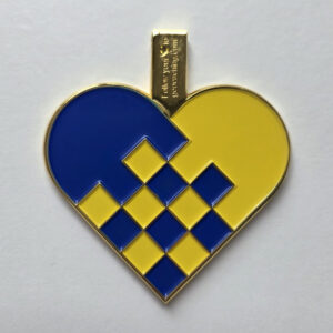 Christmas Heart Geocoin blue-yellow - gold front