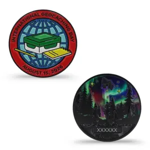 2026 International Geocaching Day Geocoin - both sides